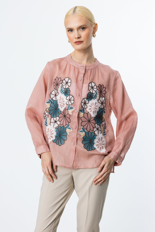 بلوزة من الكتان من إيكول بتطريزات زهرية