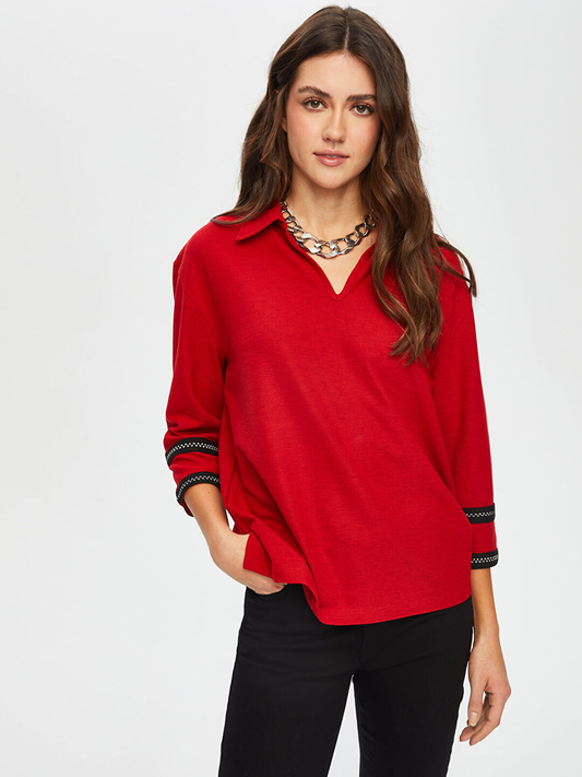 بلوزة محبوكة بياقة بولو مخططة متعرجة من Faik Sönmez