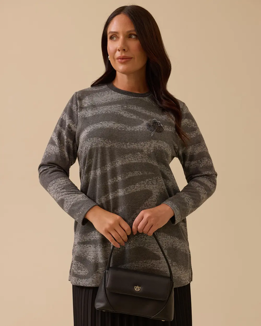 Büyük Beden Boncuk İşlemeli Desenli Bluz Gala-Xi