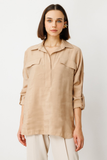 بلوزة نسائية واسعة بأكمام ثلاثة أرباع بتصميم بسيط مع جيب - نمط كاجوال