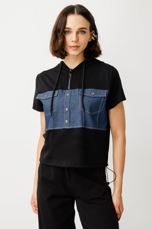 On Denim Detaylı Kapüşonlu