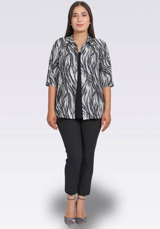 بلوزة Tolga Saraçoğlu النسائية - نمط الحمار الوحشي البسيط 3/4 كم كبير الحجم