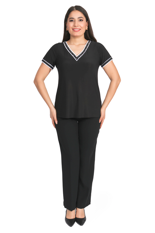 ŞERİT DETAYLI TAŞ İŞLİ ŞIK BLUZ Tolga Saraçoğlu