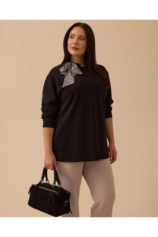 büyük beden fular yakalı sweatshirt10002522314010