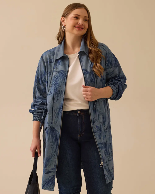 جاكيت نسائي بمقاسات كبيرة مزين بنقوش وجيوب وغطاء رأس من Gala-Xi 10002512514010