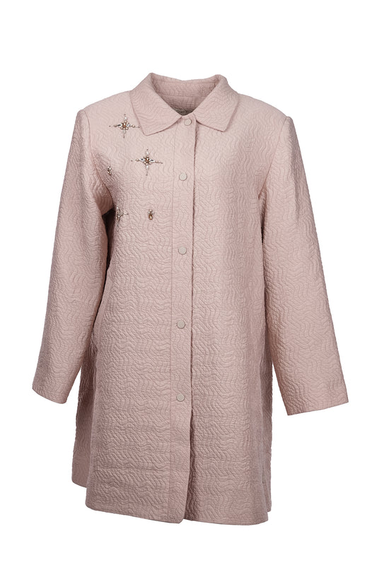 جاكيت نسائي من جالا-إكسي بتصميم بسيط متوسط الطول بياقة قميص وأكمام طويلة