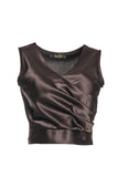 Ysatis V Yaka Kolsuz Saten Crop Bluz - Minimalist Tasarım