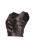 Ysatis V Yaka Kolsuz Saten Crop Bluz - Minimalist Tasarım