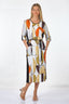 Desen Kadın Midi Elbise - Geometrik Desen - 3/4 Kol