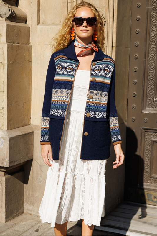 Desen Kadın Midi Oversize Desenli Kaban - Vintage Tarz