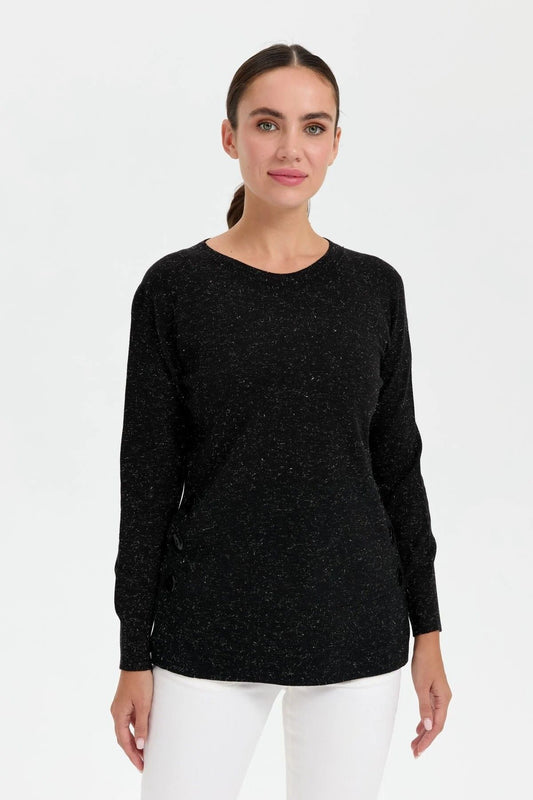 Desen Kadın Minimalist Uzun Kol Kazak - Regular Fit Yuvarlak Yaka