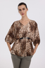 Ekol Oversize V Yaka Desenli Şifon Bluz - 3/4 Kol