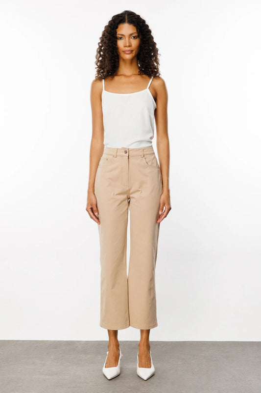 Ekol Minimalist Crop Kadın Pantolon - Yüksek Bel - Rahat Kesim