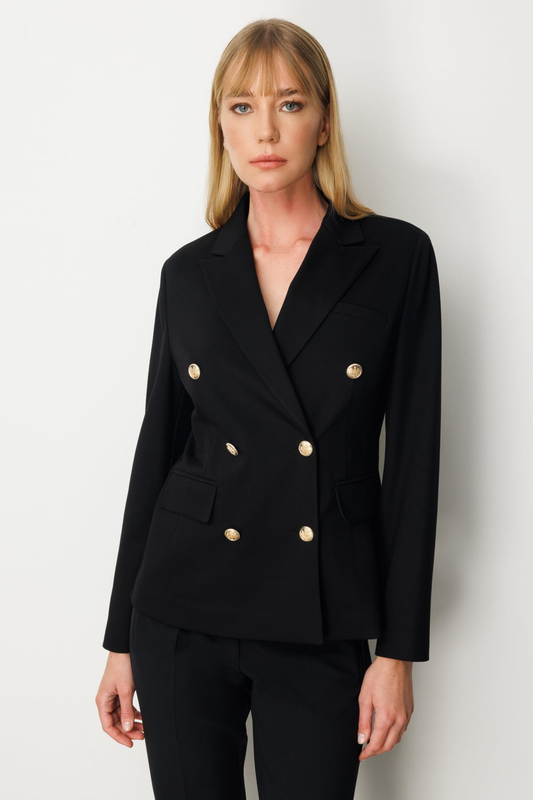 جاكيت إيكول مزدوج الصدر مع جيوب بغطاء