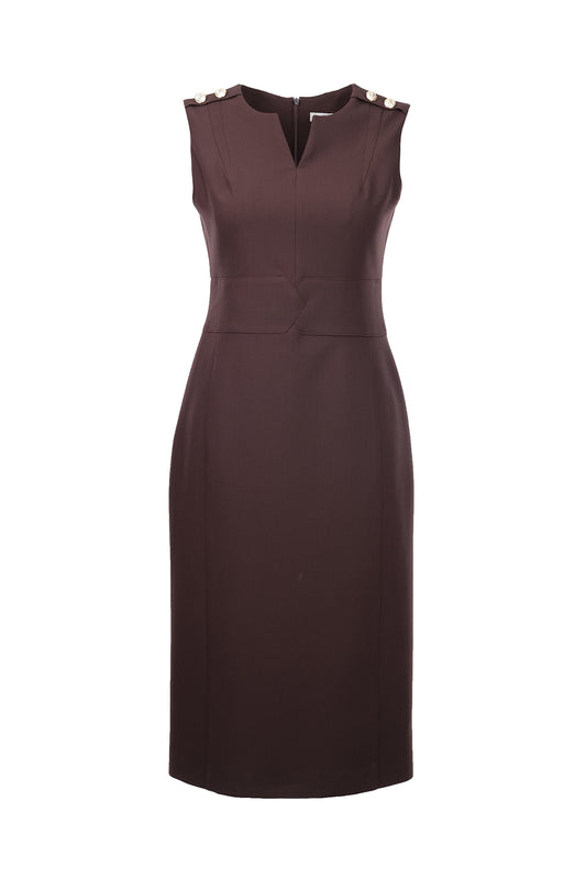 فستان إيكول ميدي بتصميم بسيط - فستان كاجوال وعملي بدون أكمام بياقة على شكل حرف V