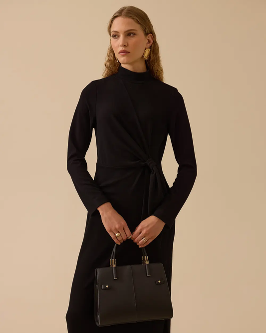 فستان ميدي بياقة عالية وتفاصيل ربطة عنق - Seçil