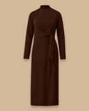 dik yaka bağlama detaylı midi elbise Seçil