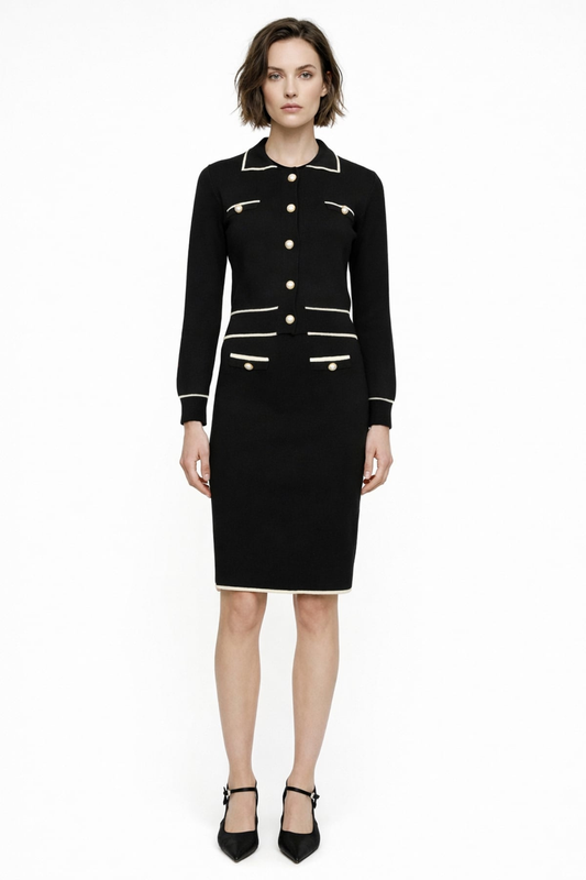 On Süs Düğmeli Diz Üstü Triko Etek 26KON69915