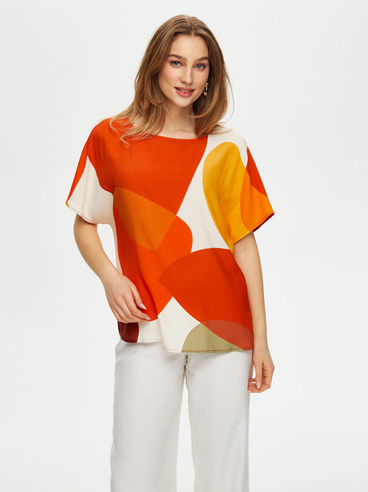 Faik Sönmez Kadın Geometrik Soyut Desen Viskon Bluz 25YUS25BLZ039