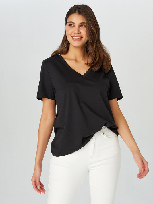 Faik Sönmez Minimalist V Yaka Kısa Kol Kadın T-Shirt - Günlük Şıklık