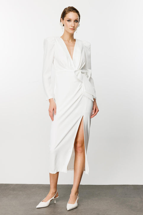 Fiyonklu Abiye Elbise Nefeli 38 Beyaz