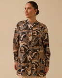 قميص جاكار بمقاسات كبيرة بنقشة مميزة وياقة صينية من قماش الجاكار - جالا-شي