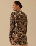 قميص جاكار بمقاسات كبيرة بنقشة مميزة وياقة صينية من قماش الجاكار - جالا-شي