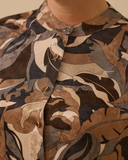 قميص جاكار بمقاسات كبيرة بنقشة مميزة وياقة صينية من قماش الجاكار - جالا-شي