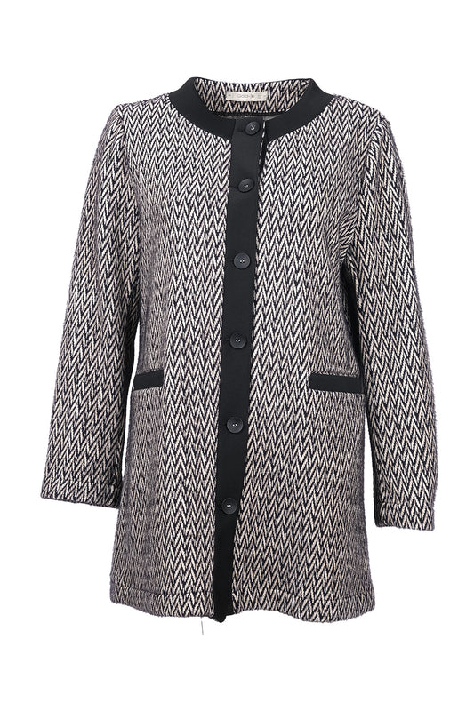 Gala-xi Minimalist Herringbone Desen Midi Uzun Kol Kadın Hırka