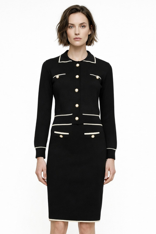 كارديجان بأزرار وتفاصيل مخططة بعشرة خطوط