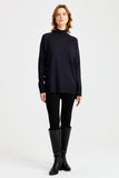 Kadın Yarım Balıkçı Yaka Yanları Yırtmaçlı Kazak Desen