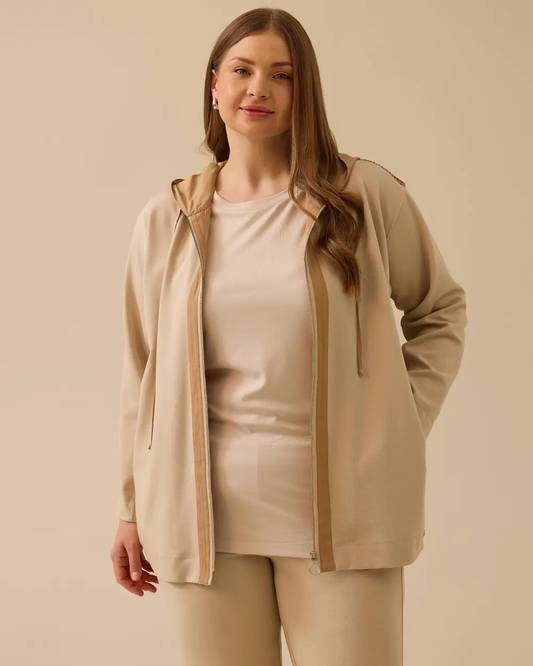 جاكيت نسائي واسع بغطاء رأس بتصميم بسيط من جالا-إكسي - مناسب للاستخدام اليومي