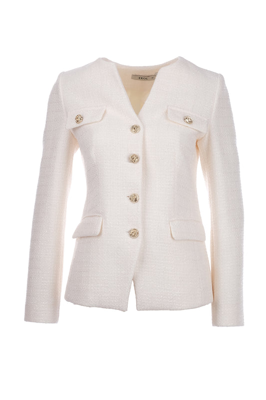 جاكيت إيكول تويد بجيوب بغطاء