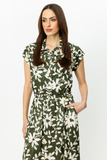 On Kadın Midi Elbise - Kısa Kol Gömlek Yaka Çiçek Desenli - Yazlık Rahat Elbise