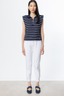 On Minimalist Çizgili Polo Yaka Kolsuz Crop Bluz - Yazlık Günlük Kombin