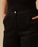 büyük beden parlak dokulu geniş paça pantolon Gala-Xi