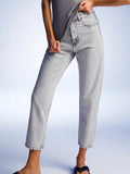 Nocturne Minimalist Taş Detaylı Midi Mom Jean Kadın Pantolon