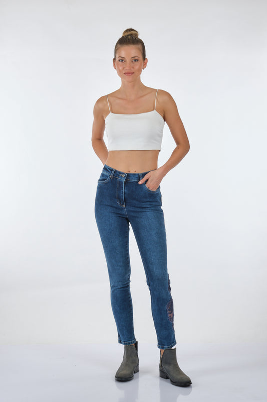 Kadın Dantel İşlemeli Pantolon Seleste