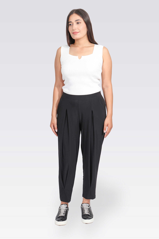 بنطال محبوك بكسرات، مريح، بخصر مطاطي