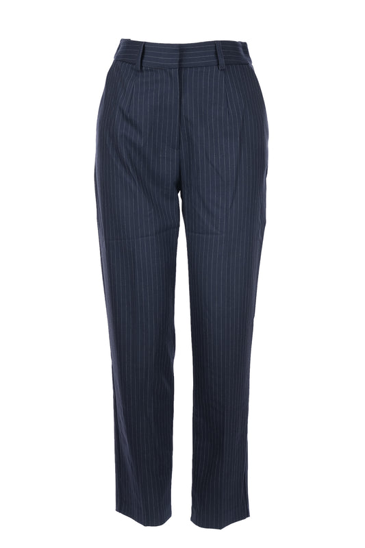 Unique Mode Minimalist Çizgili Midi Kadın Pantolon - Yüksek Bel