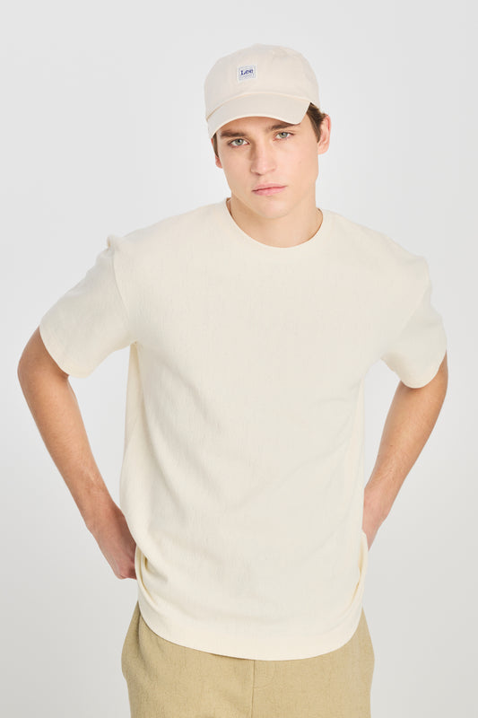 Relaxed Fit Geniş Kesim Bisiklet Yaka Pamuklu Kırık Beyaz T-Shirt L2510271102