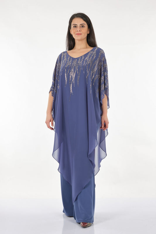 Rozeşah Asimetrik Yaka Oversize Midi Abiye Elbise - Şifon