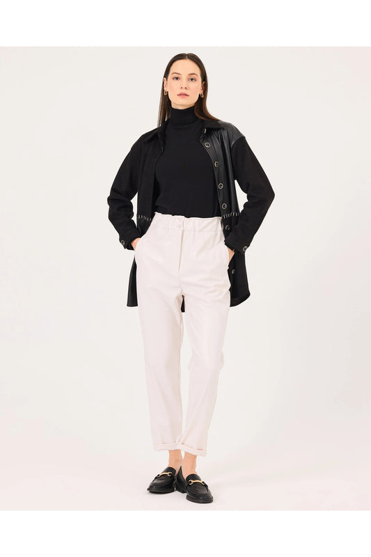 Seçil Minimalist Yüksek Bel Crop Deri Pantolon - Günlük & Şık