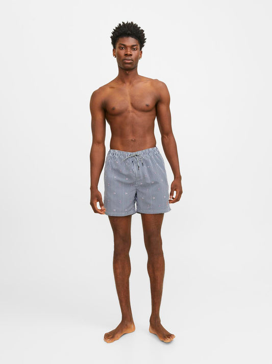 Jack&Jones Erkek Mayo Şortu - Minimalist Çizgili - Plaj Şortu
