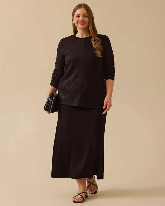 Büyük Beden Desen Detaylı Sweatshirt Gala-Xi