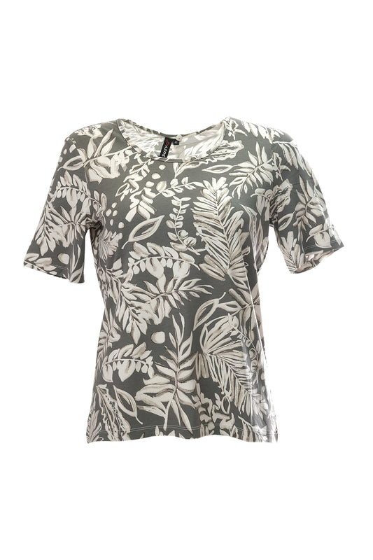 Canel Minimalist Bitki Desenli Kısa Kol Kadın T-Shirt - Regular Fit