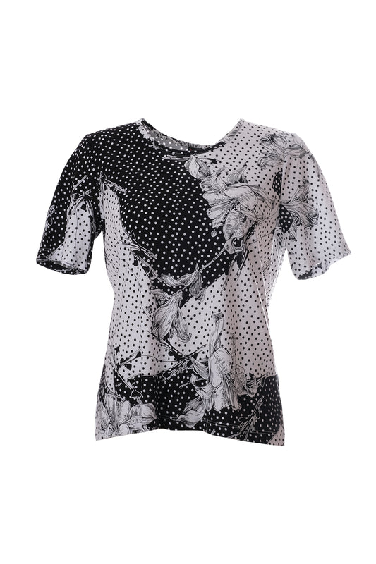 Sıfır Yaka Desenli Kısa Kol T-Shirt Cnl