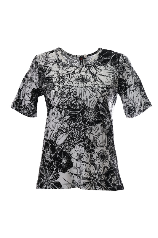 Canel Minimalist Çiçek Desenli Kısa Kol Regular Fit Kadın Tişört - Günlük Kombinler İçin