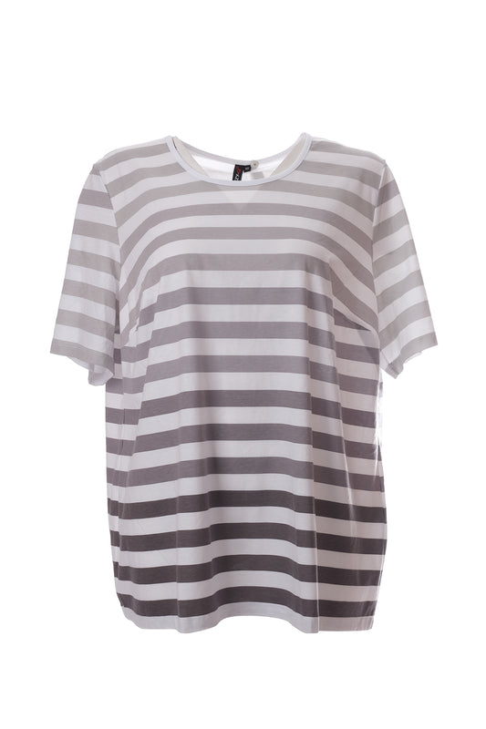 Canel Oversize Çizgili Minimalist Kadın T-Shirt - Kısa Kol Günlük