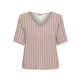 Only V Yaka Çizgili Kadın T-Shirt - Minimalist Stil